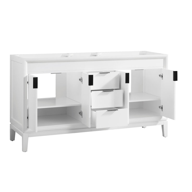 Emma 61'' Double Bathroom Vanity with Marble Top, White, Cala White Marble