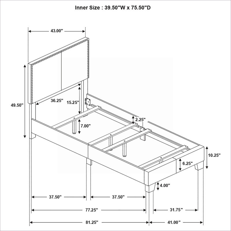 Structure de lit simple tapissier gris anthracite Clean