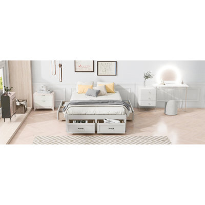 Full Size Platform Bed With 6 Storage Drawers, Antique White(OLD SKU:N708P263021K)