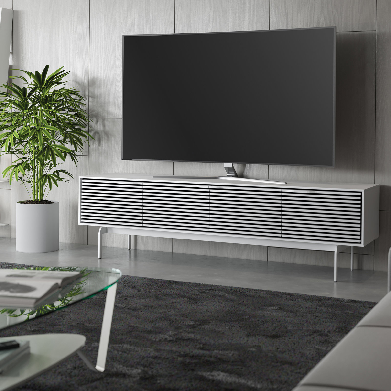 Align 81'' Media Console, Satin White, 28.5” H x 81” W x 18” D