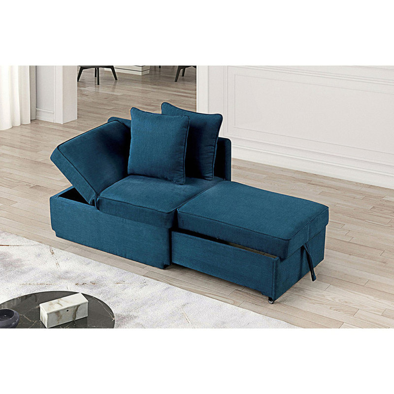 Chaise convertible 1 pièce de style contemporain avec coussins, Bleu
