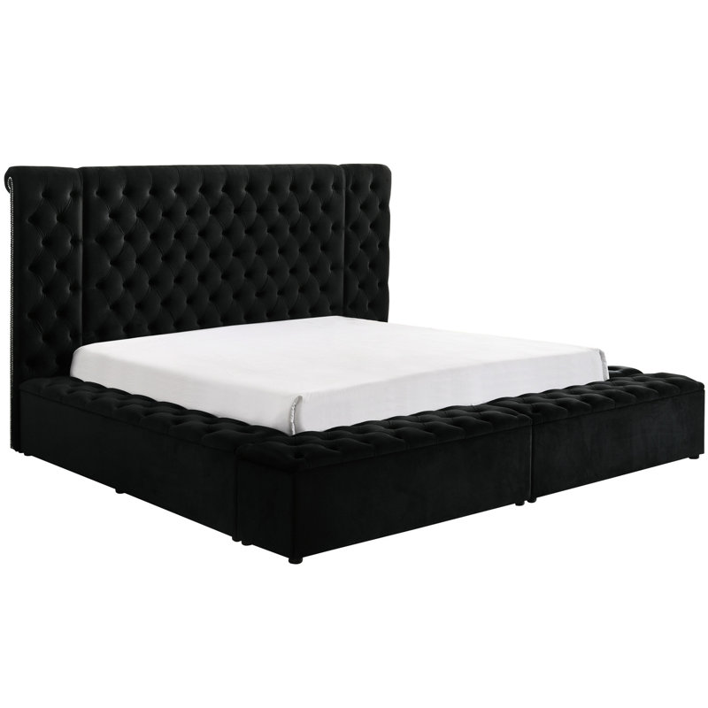 Lit de tête de lit chic avec un grand espace de rangement noir contemporain et compartiment