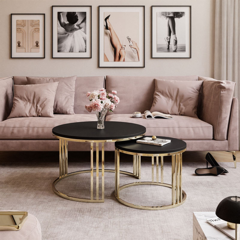 Clemont Double Pedestal Coffee Table, Gold Chrome