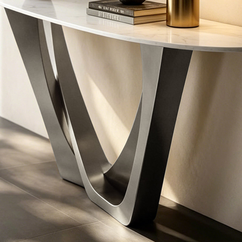 Console luxueuse de style italien, 33.5" H x 70.9" W x 15.4" D, Grey