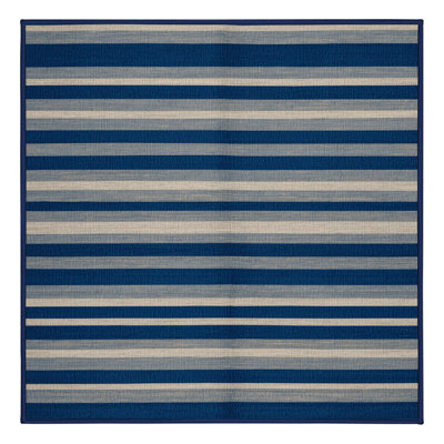 Washable Cobalt Light Gray Striped Area Rug