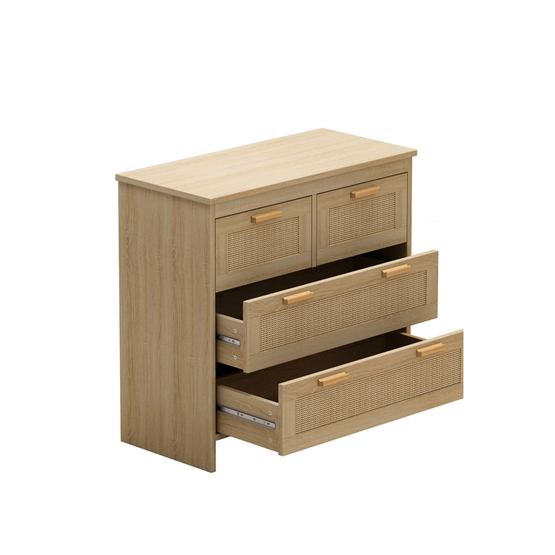 Commode 4 tiroirs en rotin, Naturel
