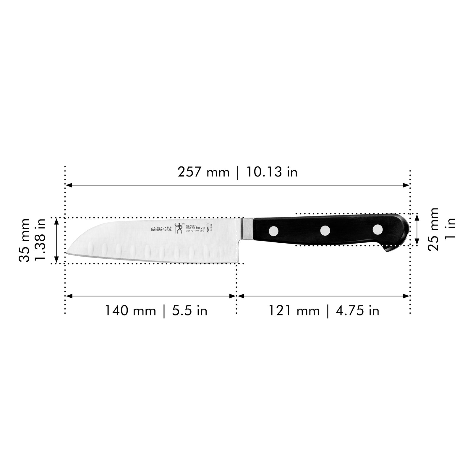 HENCKELS Classic 5" Hollow Edge Santoku Knife, 5"