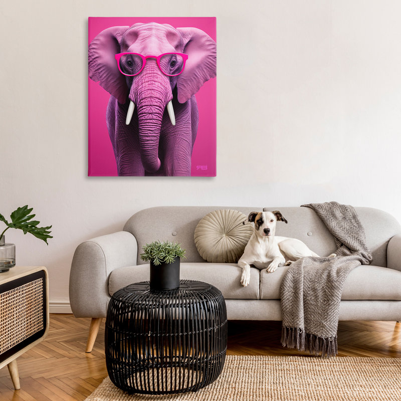 «Vivid Pink Elephant», art mural sur toile par RB, H 48 po x l 36 po