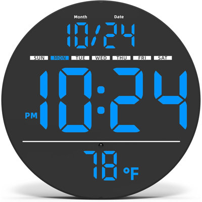 Horloge murale numérique avec grand affichage à DEL, date, température, luminosité automatique | Petite horloge [PLug-in] | Horloge murale moderne pour chambre à coucher, salle de classe, salon, maison, bureau, maison de campagne - Bleu
