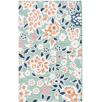 Tapis intérieur / extérieur à motif floral vert / bleu marine / rose Savoy