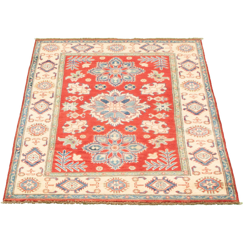 Tapis unique en laine noué à la main rouge Gazni des années 2010 de 3 pi 11 po x 5 pi 10 po Qaiden