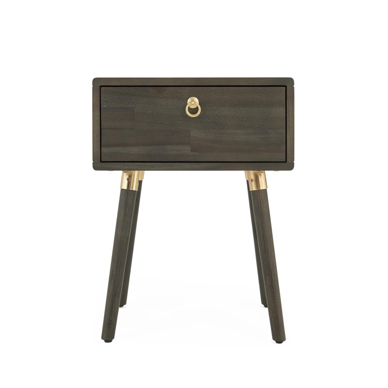 Solid Wood Bedside Table With 1 Drawer, Suitable For Bedroom And Living Room, Mocha