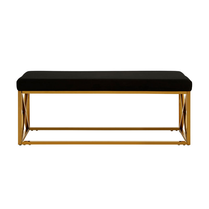Sayyed Velvet Upholstered Bench, Gold, Grey