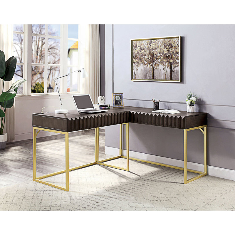 Bureau d'ordinateur transitionnel deux tons avec port USB et plateau relevable, Noyer