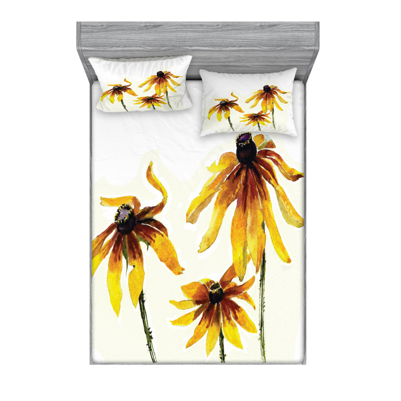Watercolor Flower Sheet Set, Queen Sheet Set with Fitted Sheet