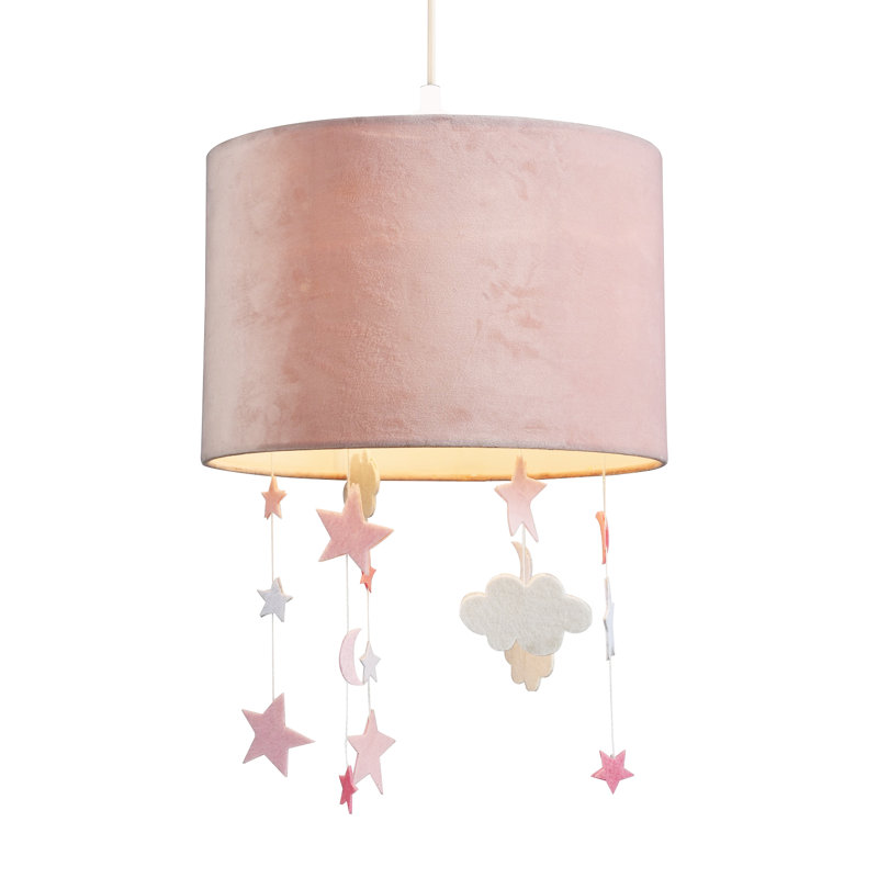 20cm H Velvet Drum Pendant Shade ( Screw On ) in Pink
