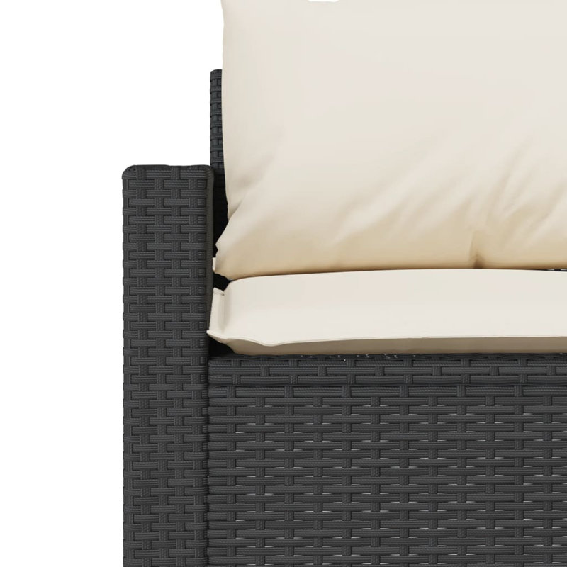 Ebern Designs Patio Sofa With Cushions 3-Seater Poly Rattan, Cream White, Black