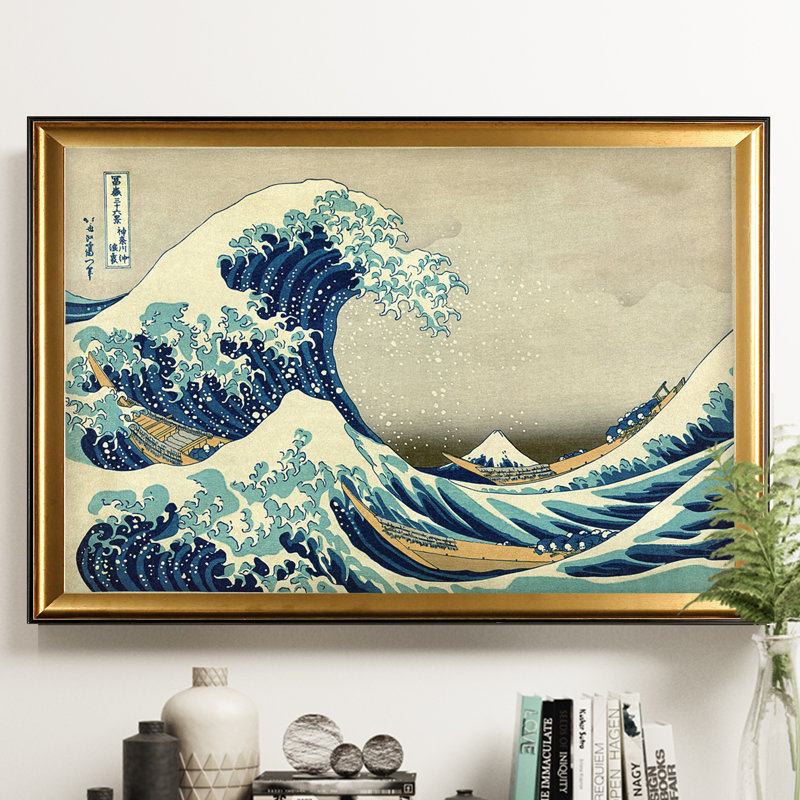 « the great wave » par katsushika hokusai,, reproduction de peinture à l’huile sur toile tendue encadrée