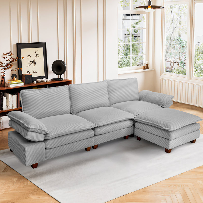 Oversized modern comfy comfy sofa with Ottoman, Grey