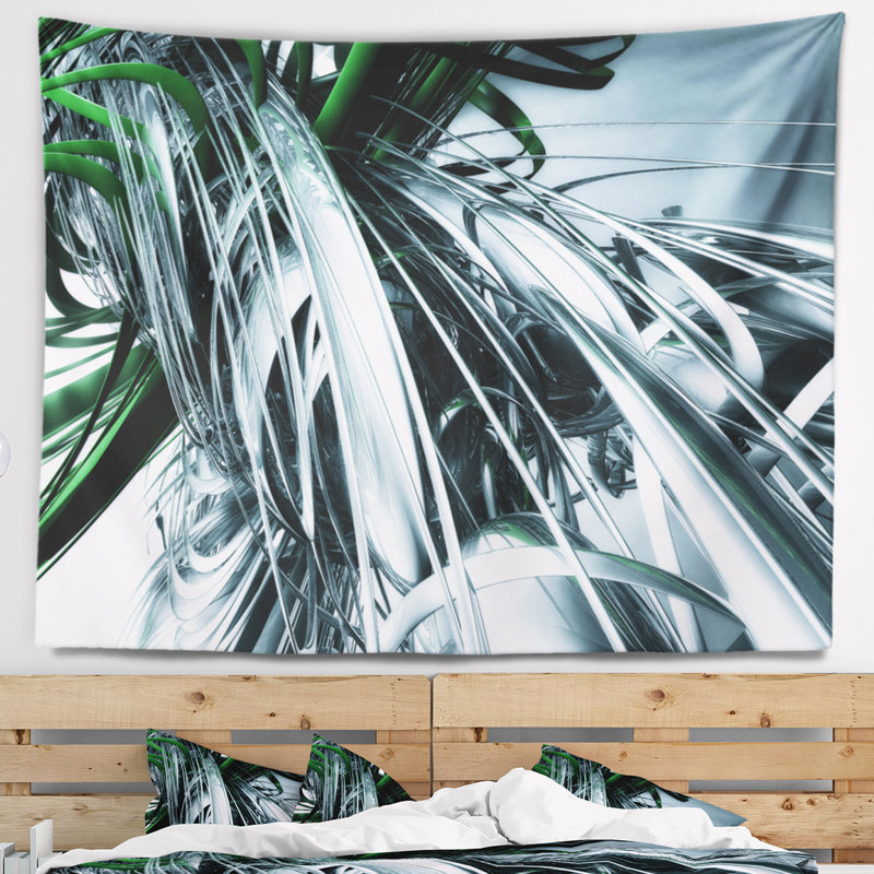 Tapisserie d'art abstrait vert 3D, H 78 po x l 92 po