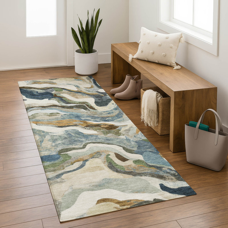Premium Machine Washable Mayfield AMF2162 modern Rug, Denim, Runner 2'3" x 7'6"