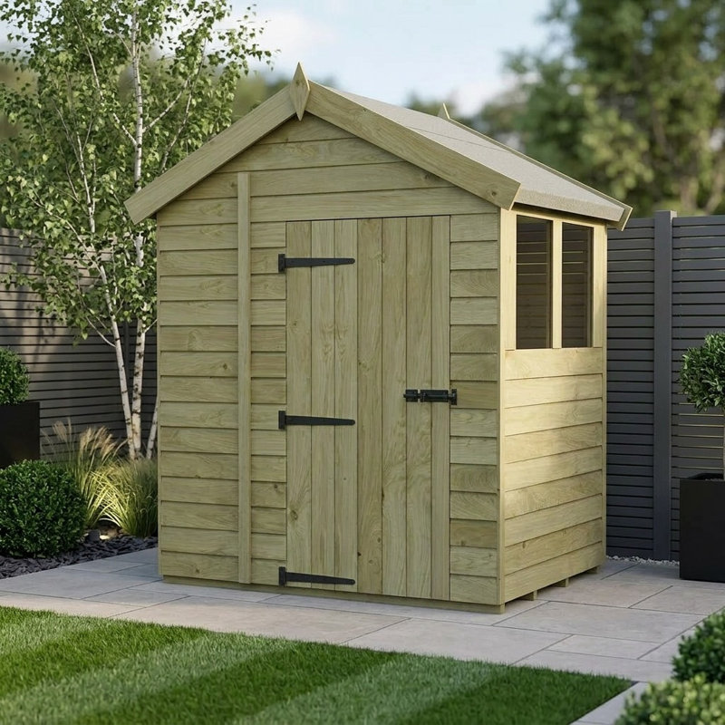 Total Sheds 6ft x 4ft Apex Garden Shed - Single Door - With Windows - Pressure Treated Timber - UK Manufactured