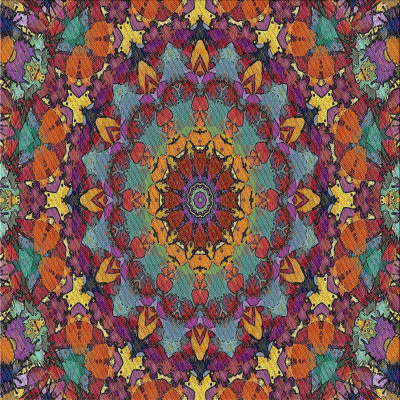 Tapis bleu/jaune/rose à tisser électrique, Carré 6 pi