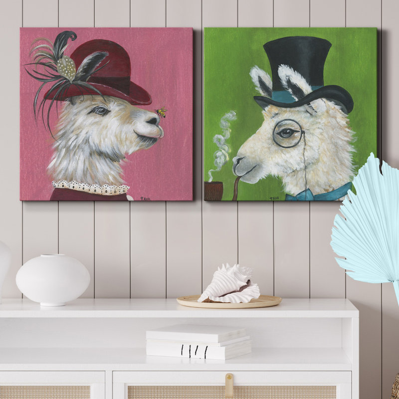 Llama and Bee - ensemble de 2 reproductions sur toiles tendues, H 10 po x l 10 po x P 1 po