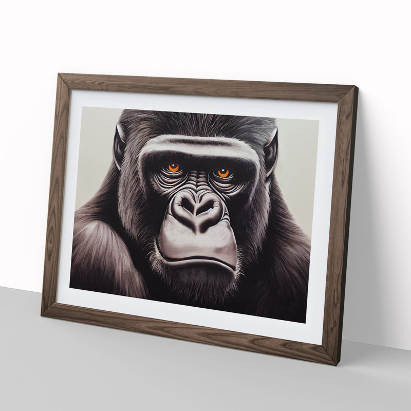 Gorilla - Single Picture Frame Print, 46cm H x 64cm W x 2cm D, Walnut Framed