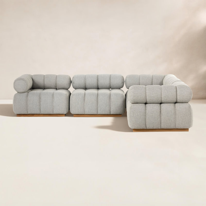 Martinique 109.5" Wide Patio Sectional, Alessi Fawn Cushion/Natural Teak Frame