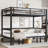 Full Over Full Size Pull-Out Metal Bunk Bed, Lower Bunk Can Be Pulled Out In Three Sections, Top Bunk Equipped With Safety Rails, Black.-795776044
