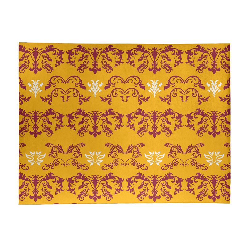 Tapis damassé jaune / rouge, Rectangle 8 pi x 10 pi