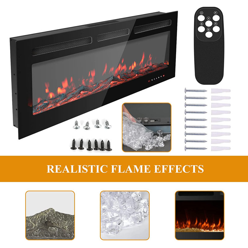 Philbrook Electric Fireplace with 5000 BTU, Black, 17" H x 40" W x 6" D