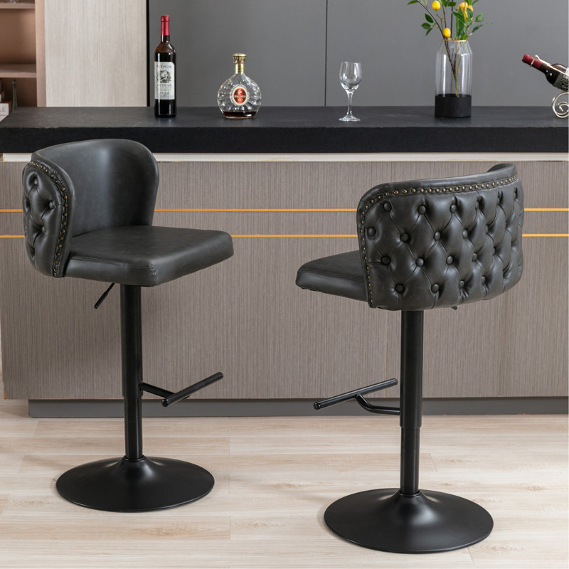 Adjustable Swivel Barstools With Tufted Back, Perfect For Home Pub And Kitchen Island