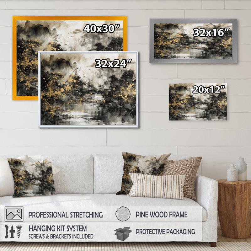 Telluride marbré paysage japonais I, H 34 po x l 44 po x P 1,5 po, Toile tendue