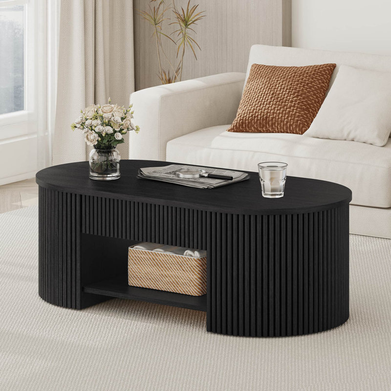 Guinna Mid Century Oval Coffee Table with Drawer, Modern Center Table with Shelf for Living Room, Apartment and Small Spaces