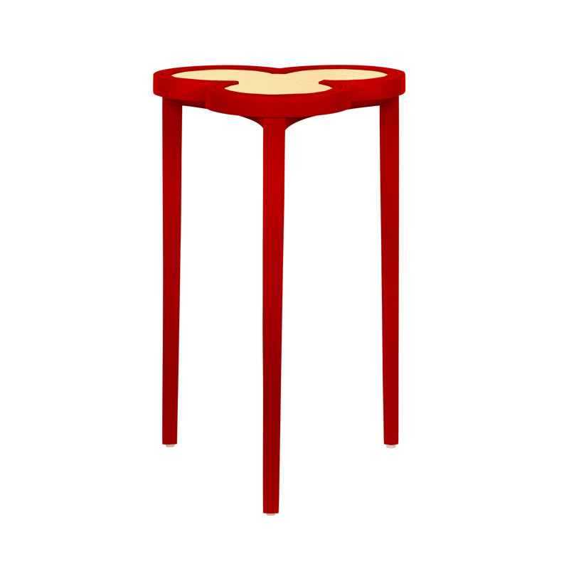 Clover Cigar Table With Reversible Lacquer And Natural Grasscloth Top In Matte Green Lacquer, Matte Red