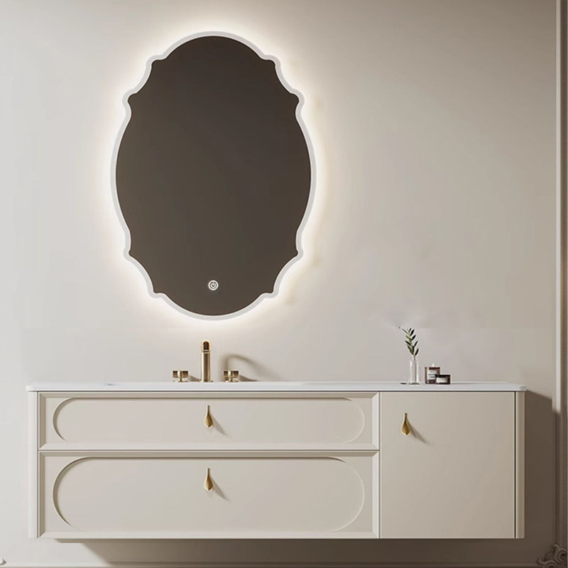 French simple retro style bathroom cabinet, Off white, 19.69" H x 55.12" W x 21.65" D