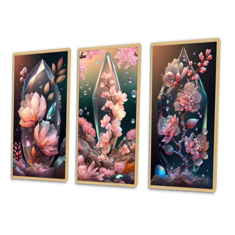 «Cherry Blossums», 3 pièces sur toile, Naturel, H 32 po x l 48 po