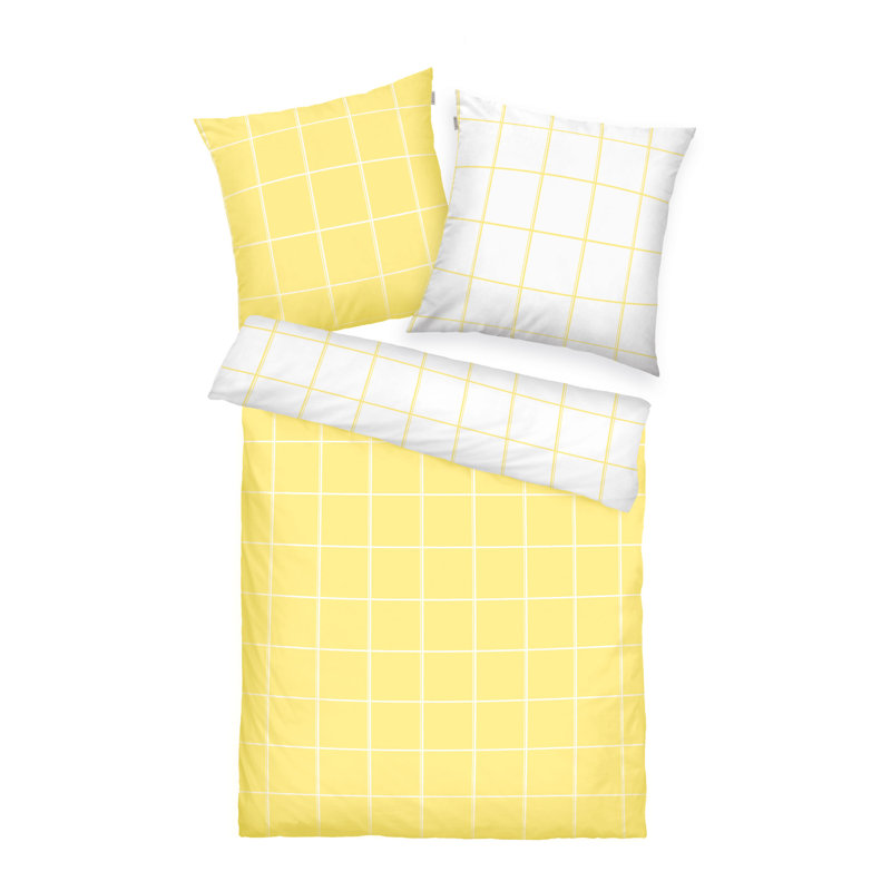 LARGE CHECK Bedding, 155 x 220 cm  - 1 Pillowcase (80 x 80 cm), Light Lemon/Crisp White