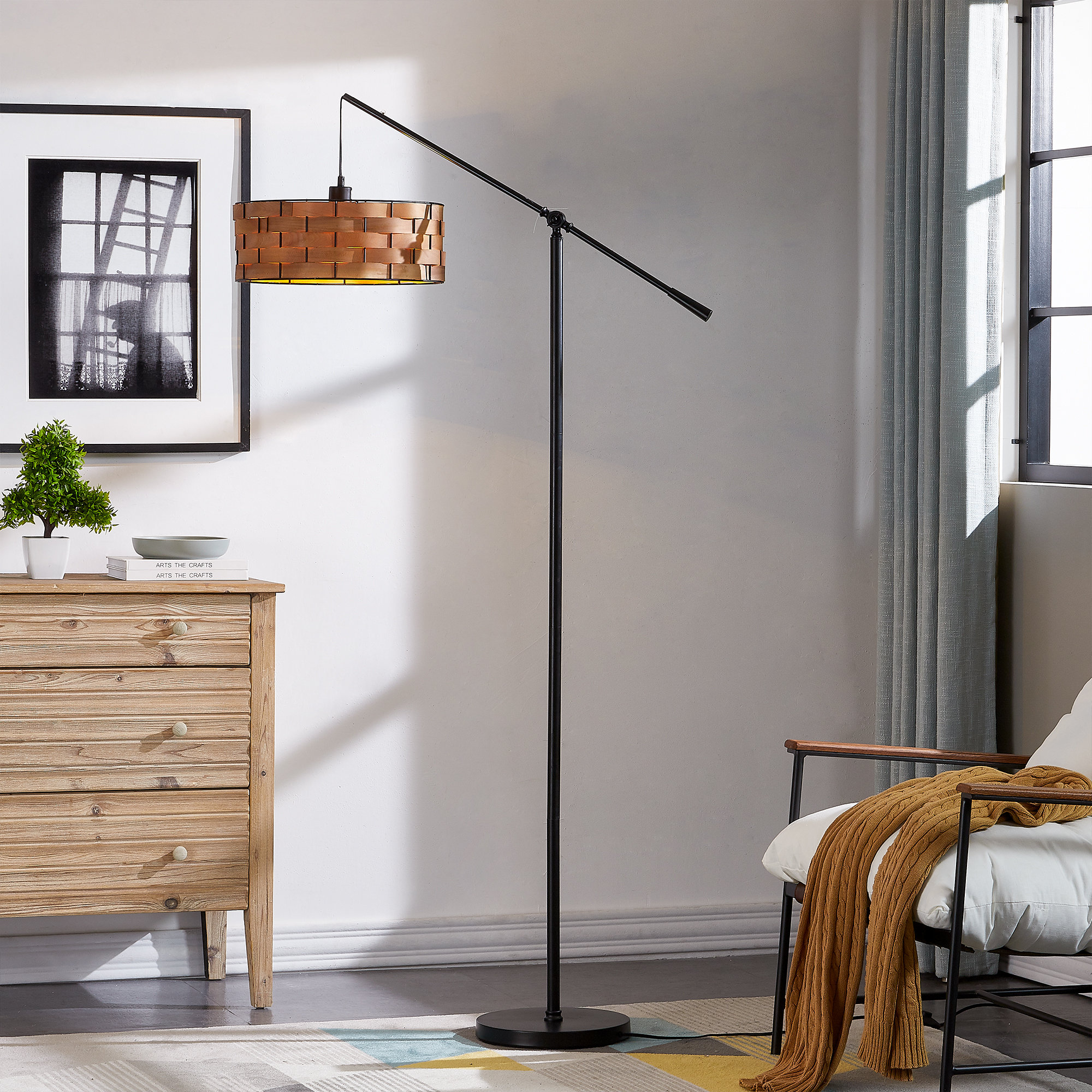 Haileyville 64 Arched Floor Lamp with Remote Control and Bulb Included Orren Ellis Base Finish: Brown