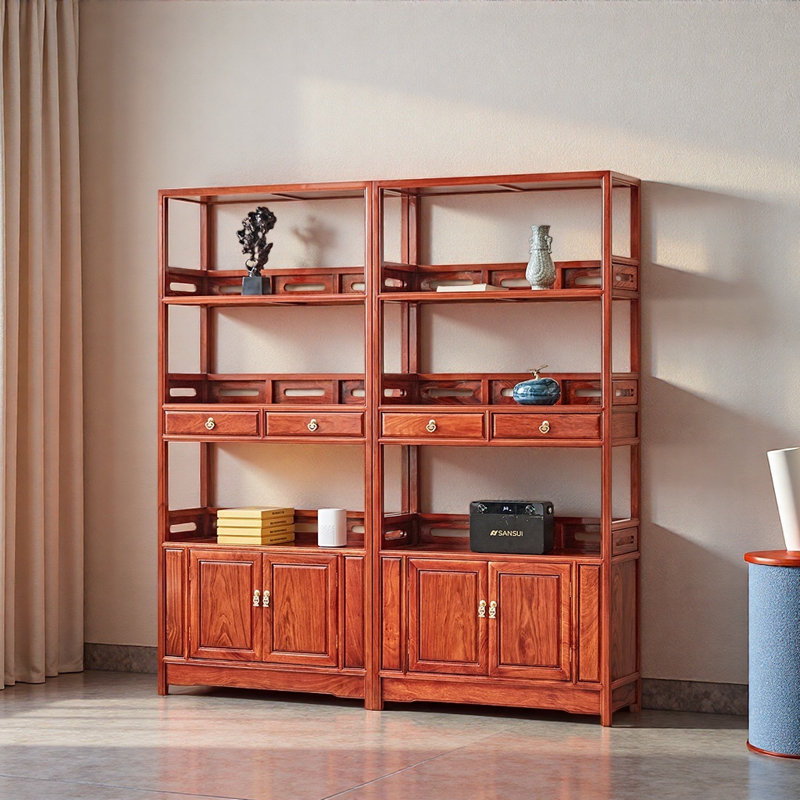 Nouvelle bibliothèque de style rétro classique chinois, (2 tablettes) H 77,9 po x l 77,2 po x P 13,8 po