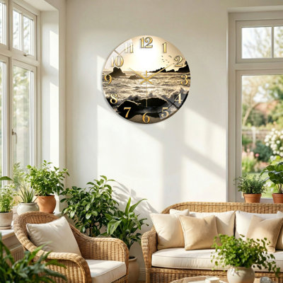 Ocean Sunset Modern Decorated Glass Wall Clock Home Decor Art-23.6"