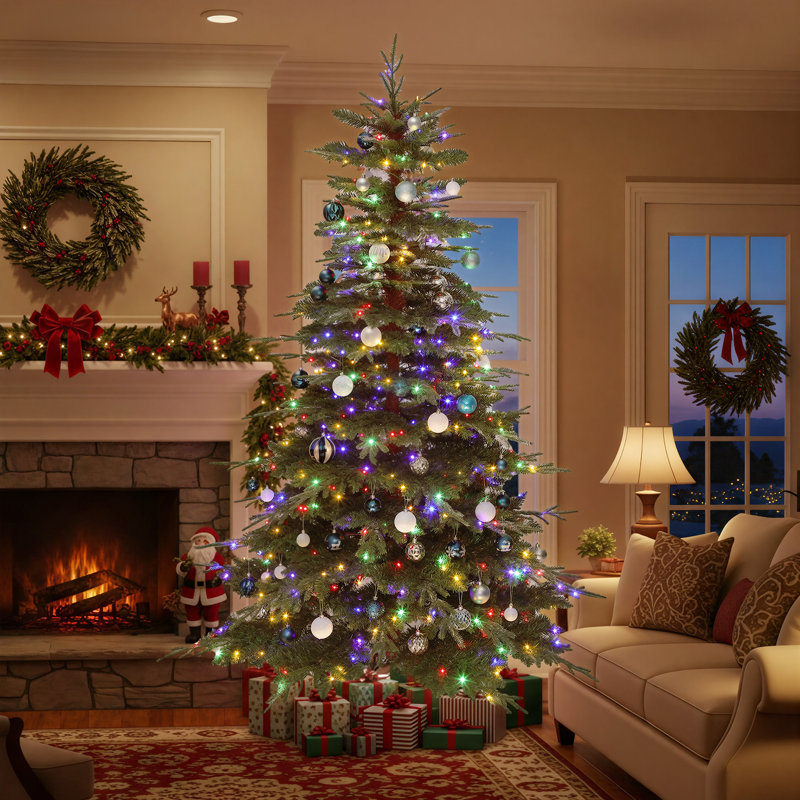 Sapin de Noël artificiel illuminé 6,5 pi avec accents de cristal et 3 couleurs de lumières