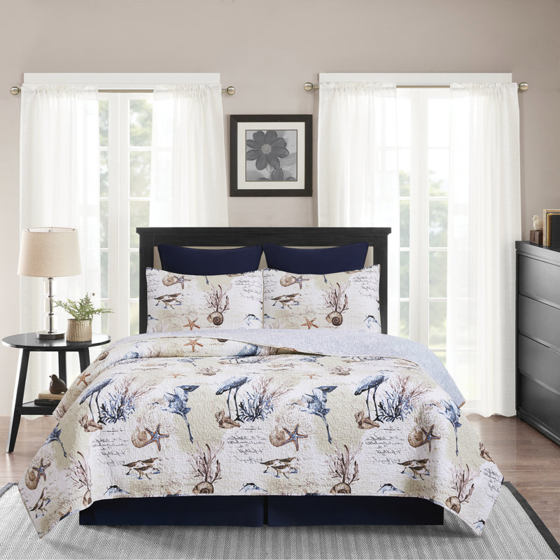 Ensemble de courtepointe réversible en coton Brunswick, Courtepointe pour lit simple + 1 taie décorative 