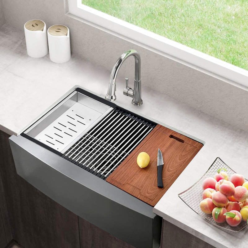 Matte Black Kitchen Sink, 33" - Scratch , With X-Shaped Diversion Water Design And Roll Mat For Durability Sink 33", Gunmetal Stainless Steel To Stains, Scratches, Heat, Drain Accessory Kit