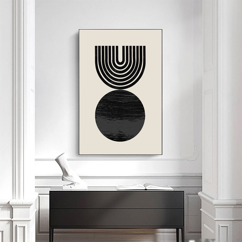 Leilanny, noir et blanc, géométrie abstraite, cercle, forme ronde sur toile