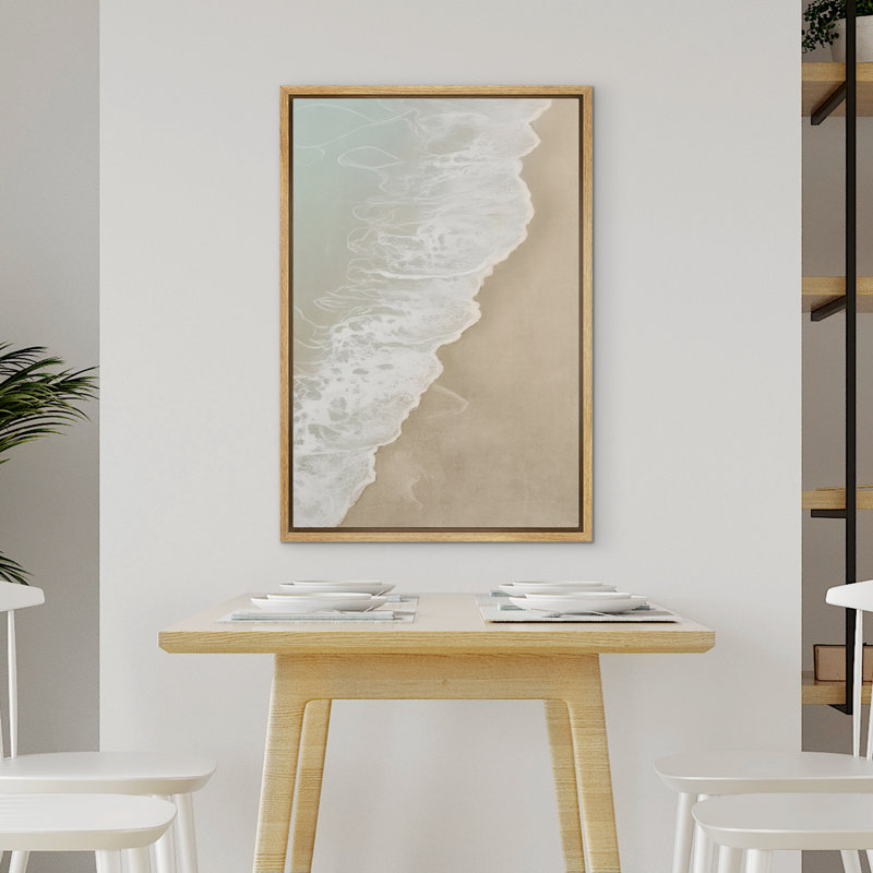 Doux vagues de l'océan rencontre Sandy Shore, reproduction d'art sur toile encadrée dans la chambre principale, Naturel