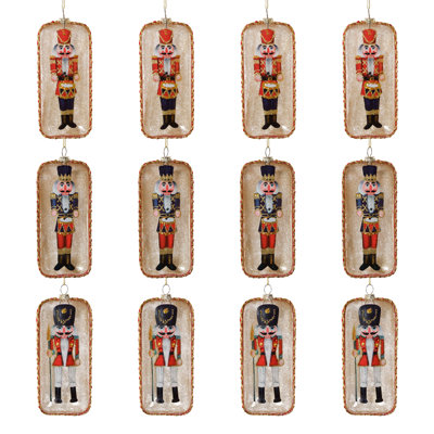 Ornements de Noël Casse-Noisette en verre, 3 modèles assortis, ensemble de 12