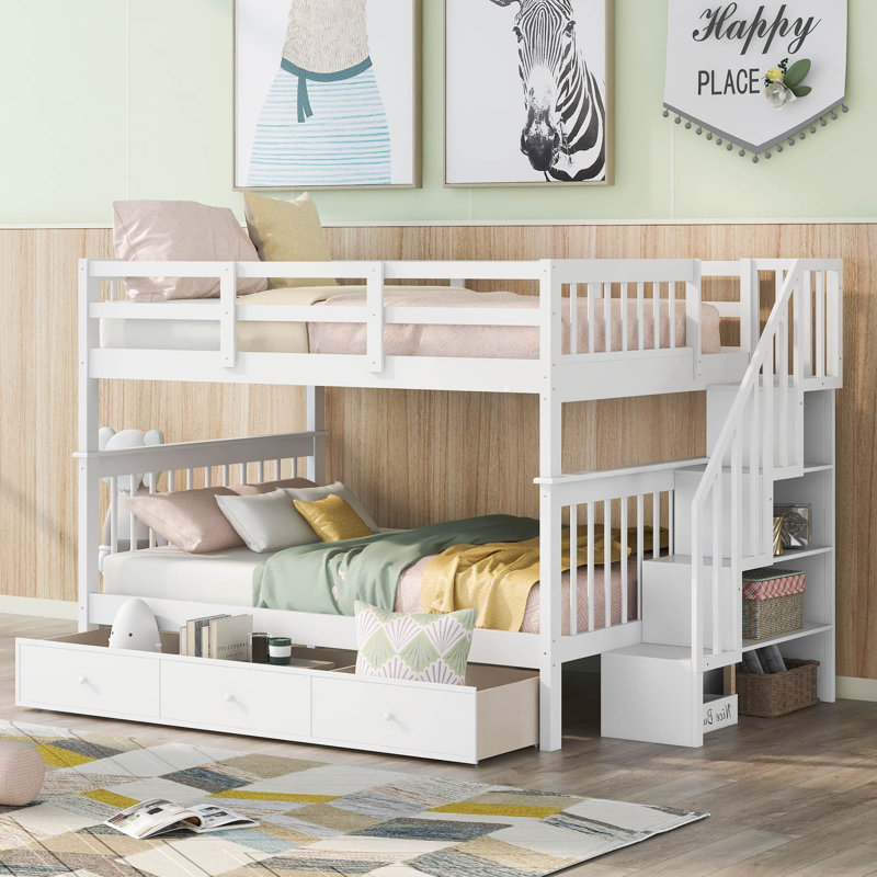 Aseante Kids Full Over Full Bunk Bed with Drawers, White